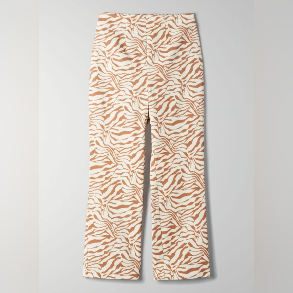 Aritzia Wilfred Muse Pants High Rise Animal Print Ankle Flared Cotton Twill Sz 4